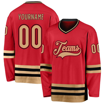 Custom Red Old Gold-Black Hockey Jersey