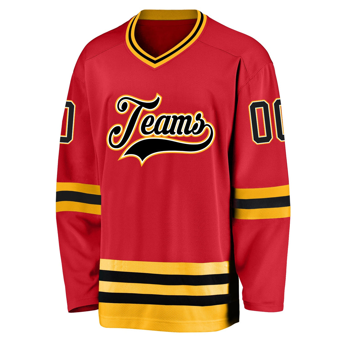 Custom Red Black-Gold Hockey Jersey