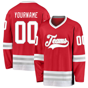 Custom Red White-Gray Hockey Jersey