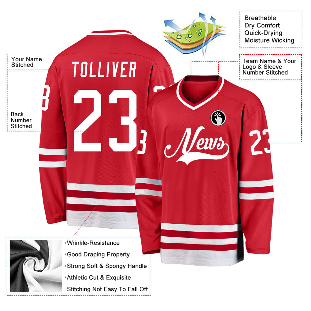 Custom Red White Hockey Jersey