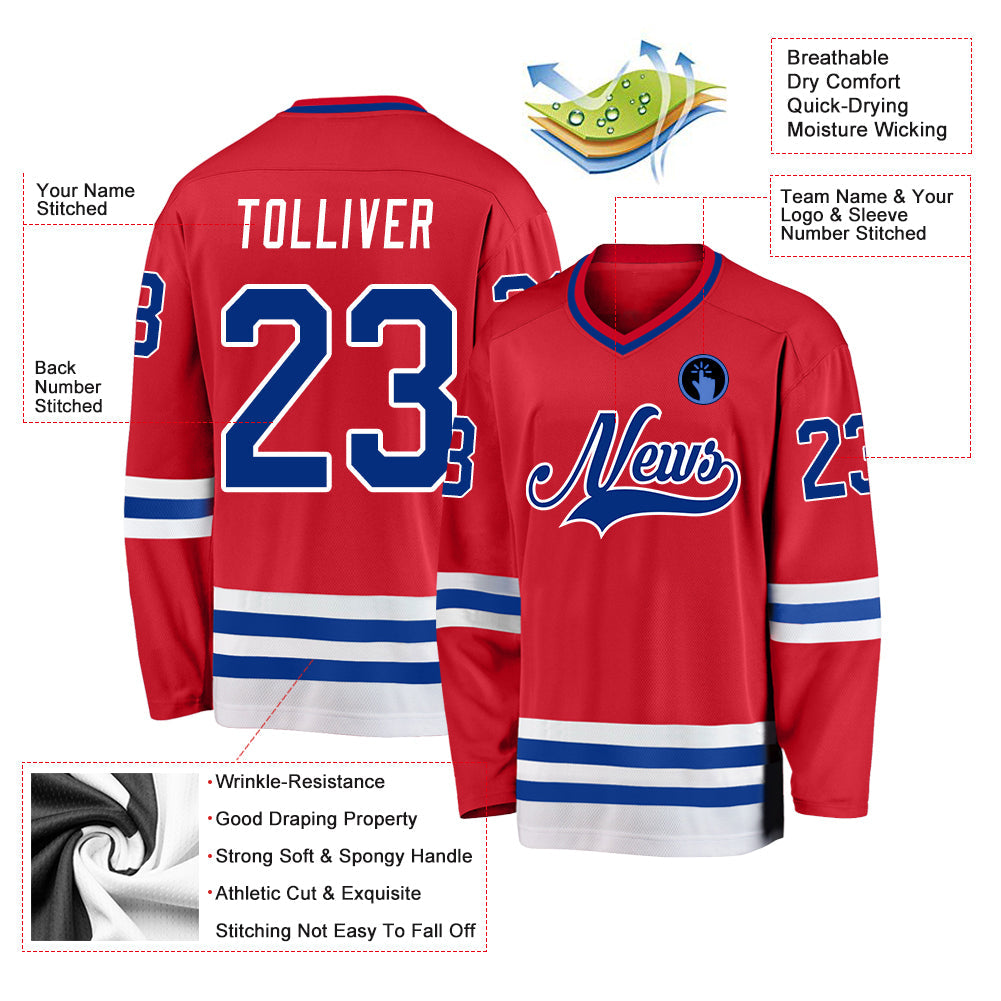 Custom Red Royal-White Hockey Jersey