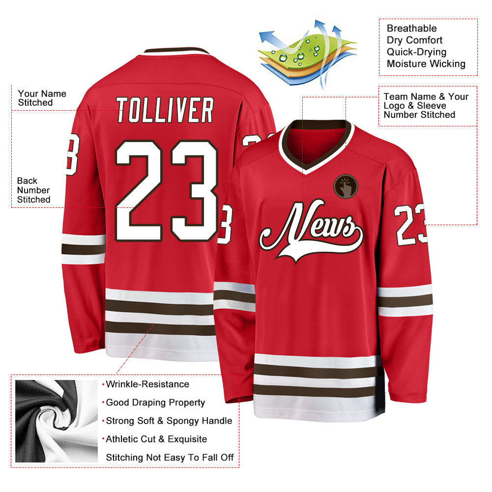 Custom Red White-Brown Hockey Jersey