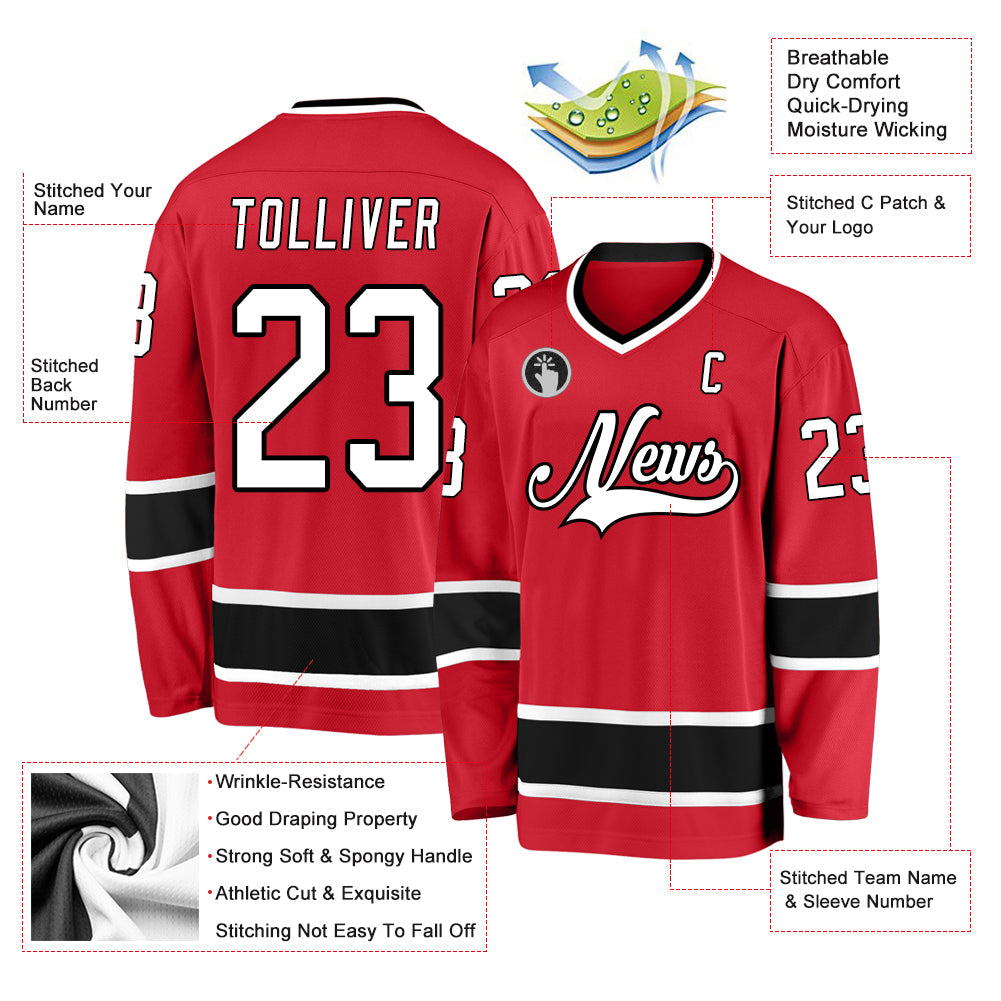 Custom Red White-Black Hockey Jersey