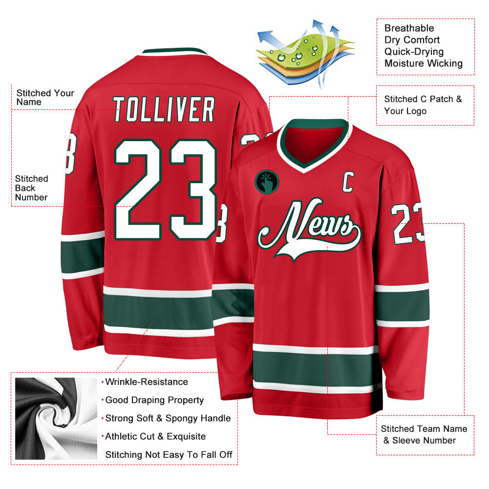 Custom Red White-Green Hockey Jersey