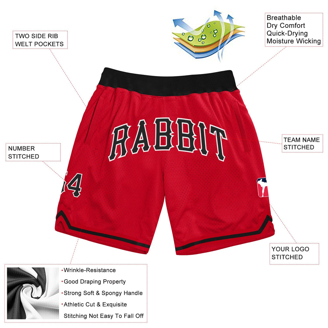 Custom Red Black-White Authentic Throwback Basketball Shorts