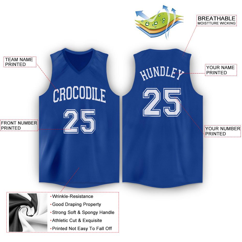 Custom Royal White V-Neck Basketball Jersey