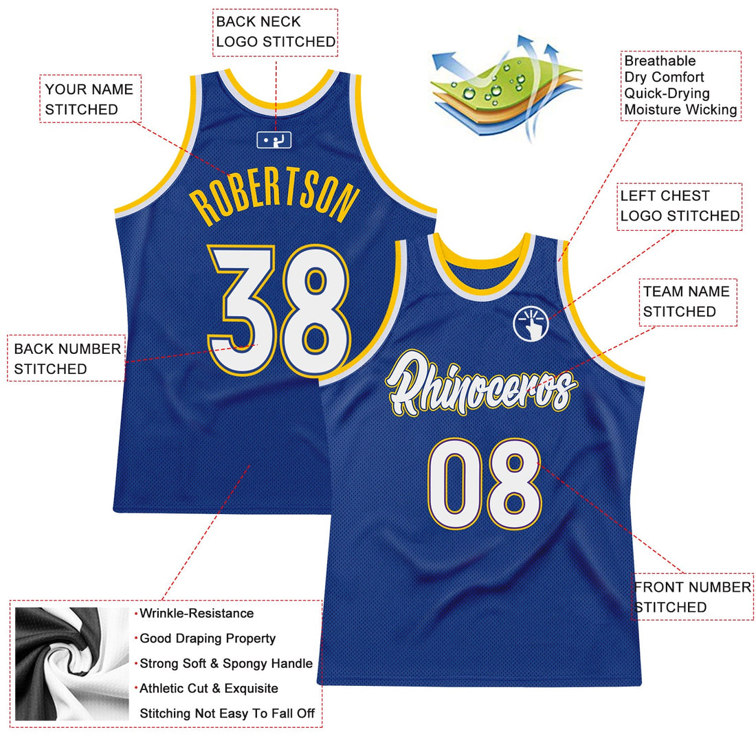 Custom Royal White-Gold Authentic Throwback Basketball Jersey