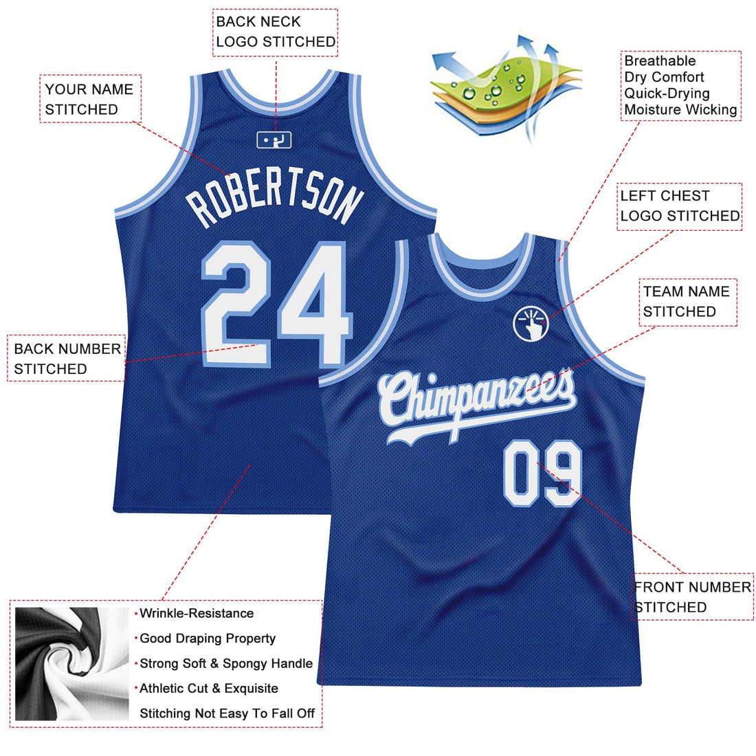 Custom Royal White-Light Blue Authentic Throwback Basketball Jersey