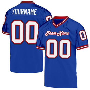 Custom Royal White-Red Mesh Authentic Throwback Football Jersey