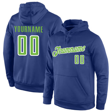 Custom Stitched Royal Neon Green-White Sports Pullover Sweatshirt Hoodie