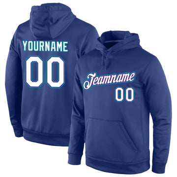 Custom Stitched Royal White-Teal Sports Pullover Sweatshirt Hoodie