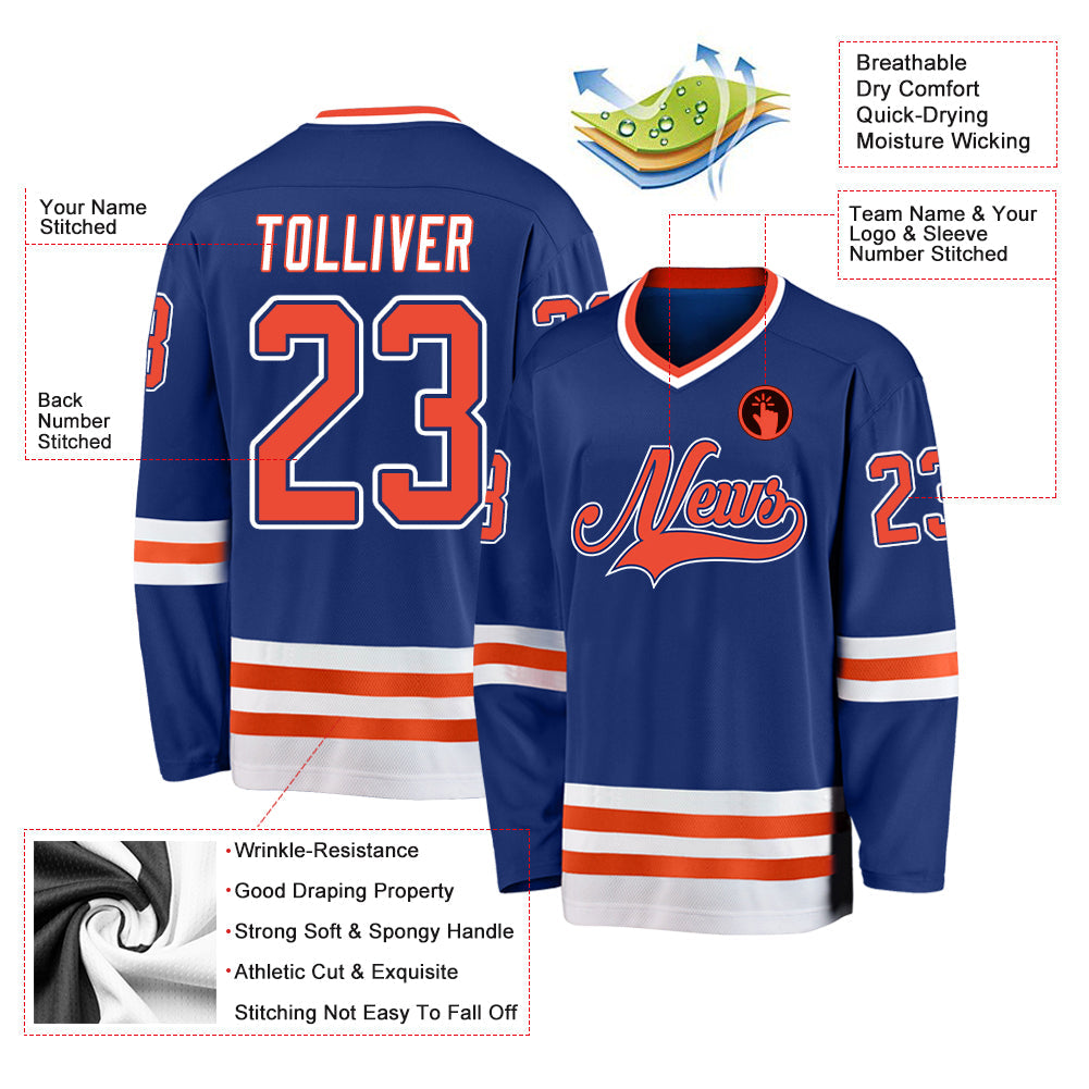 Custom Royal Orange-White Hockey Jersey