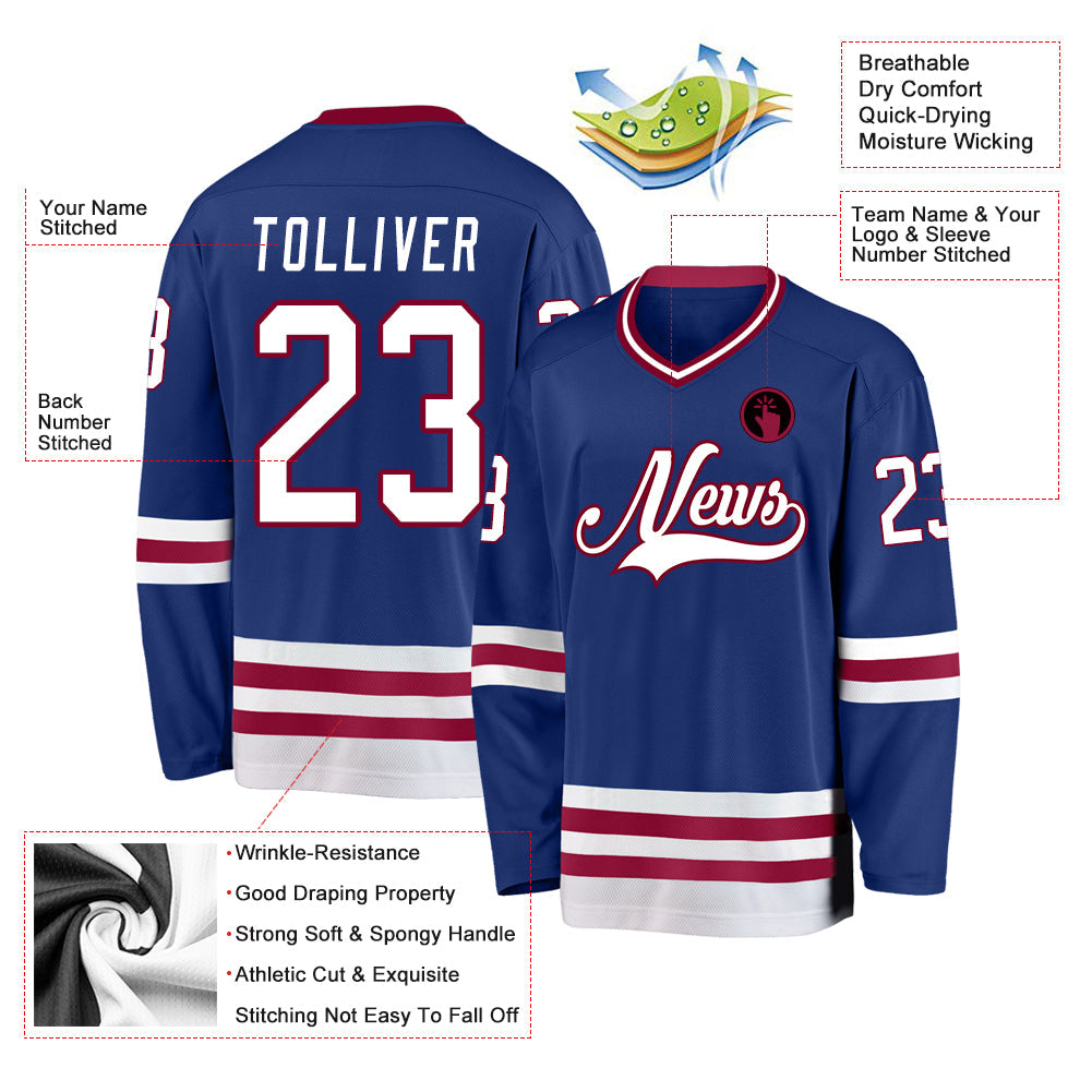 Custom Royal White-Maroon Hockey Jersey