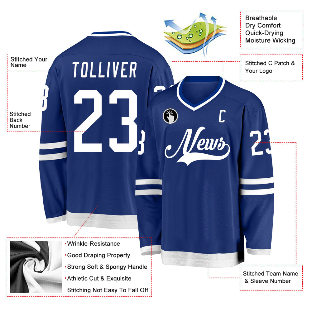 Custom Royal White Hockey Jersey