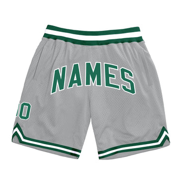 Custom Gray Kelly Green-White Authentic Throwback Basketball Shorts