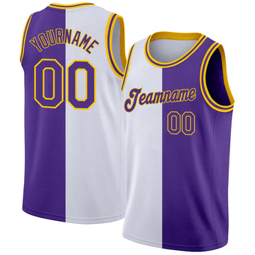 Custom White Purple-Gold Authentic Split Fashion Basketball Jersey