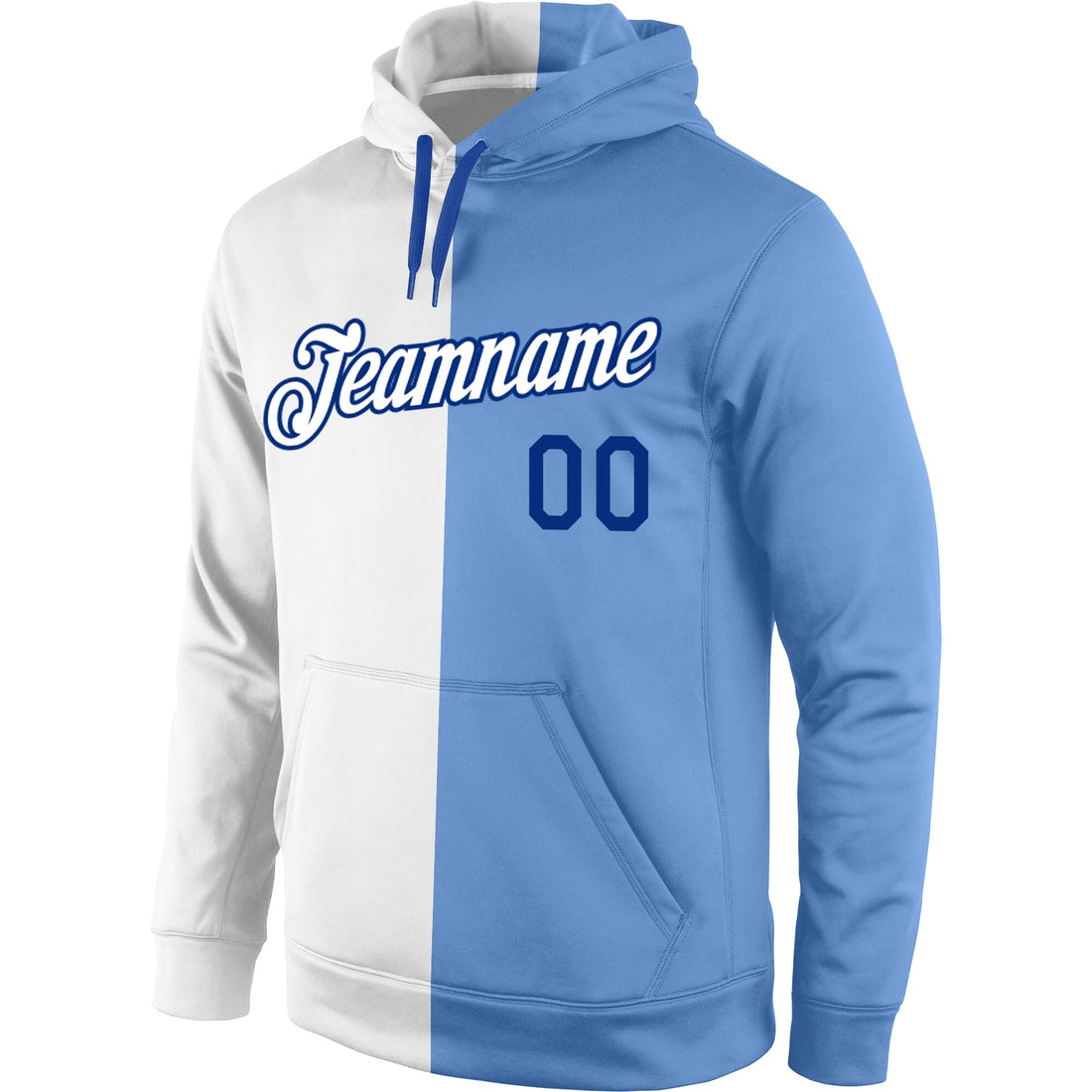 Custom Stitched White Light Blue-Royal Split Fashion Sports Pullover Sweatshirt Hoodie