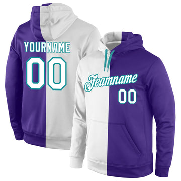 Custom Stitched Purple White-Aqua Split Fashion Sports Pullover Sweatshirt Hoodie