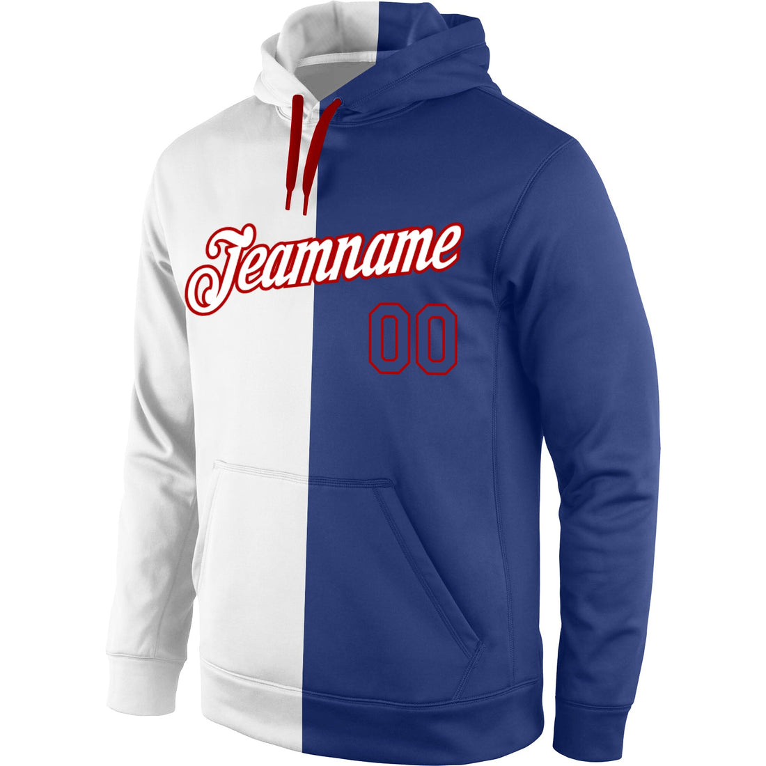 Custom Stitched White Royal-Red Split Fashion Sports Pullover Sweatshirt Hoodie