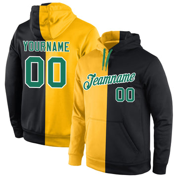 Custom Stitched Gold Kelly Green-Black Split Fashion Sports Pullover Sweatshirt Hoodie