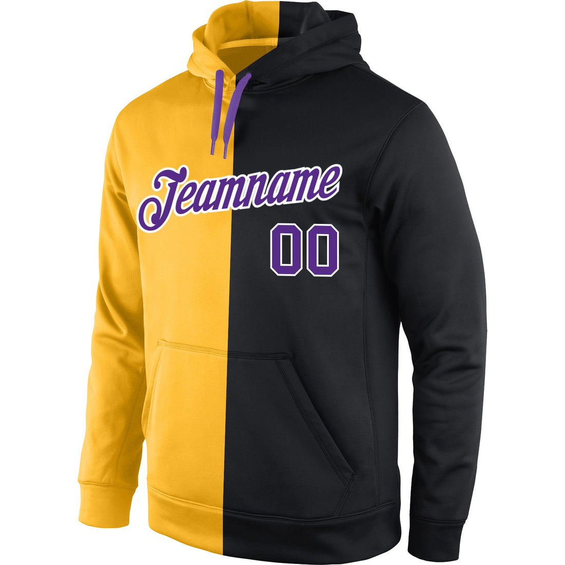 Custom Stitched Gold Purple-Black Split Fashion Sports Pullover Sweatshirt Hoodie