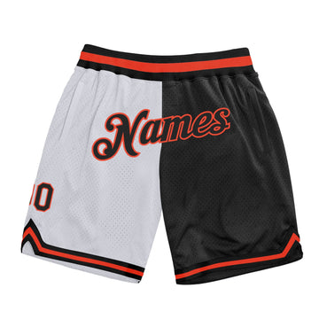 Custom White Black-Orange Authentic Throwback Split Fashion Basketball Shorts