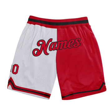 Custom White Red-Black Authentic Throwback Split Fashion Basketball Shorts