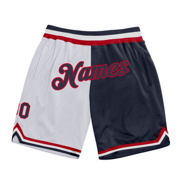 Custom White Navy-Red Authentic Throwback Split Fashion Basketball Shorts