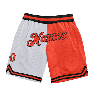 Custom White Orange-Black Authentic Throwback Split Fashion Basketball Shorts