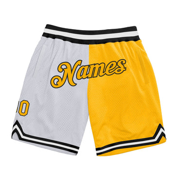 Custom White Gold-Black Authentic Throwback Split Fashion Basketball Shorts