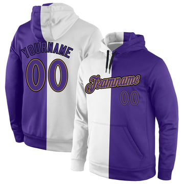 Custom Stitched White Purple-Old Gold Split Fashion Sports Pullover Sweatshirt Hoodie