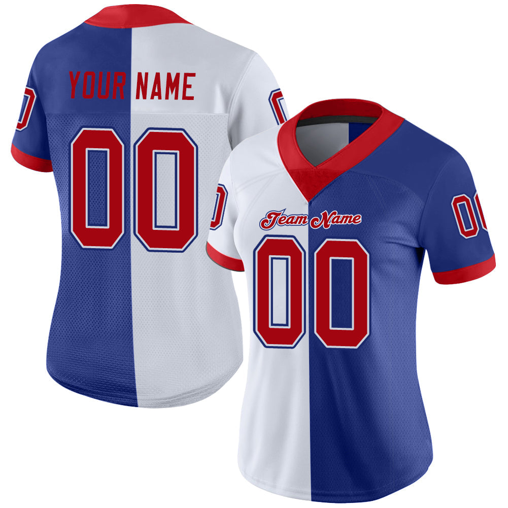 Custom Royal Red-White Mesh Split Fashion Football Jersey