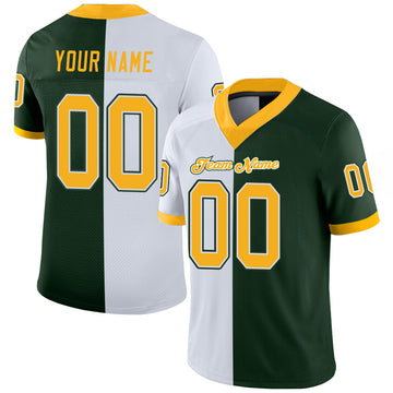 Custom Green Gold-White Mesh Split Fashion Football Jersey