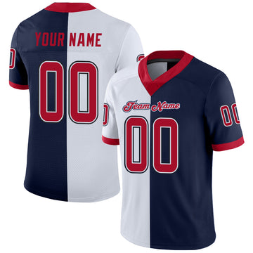 Custom Navy Red-White Mesh Split Fashion Football Jersey