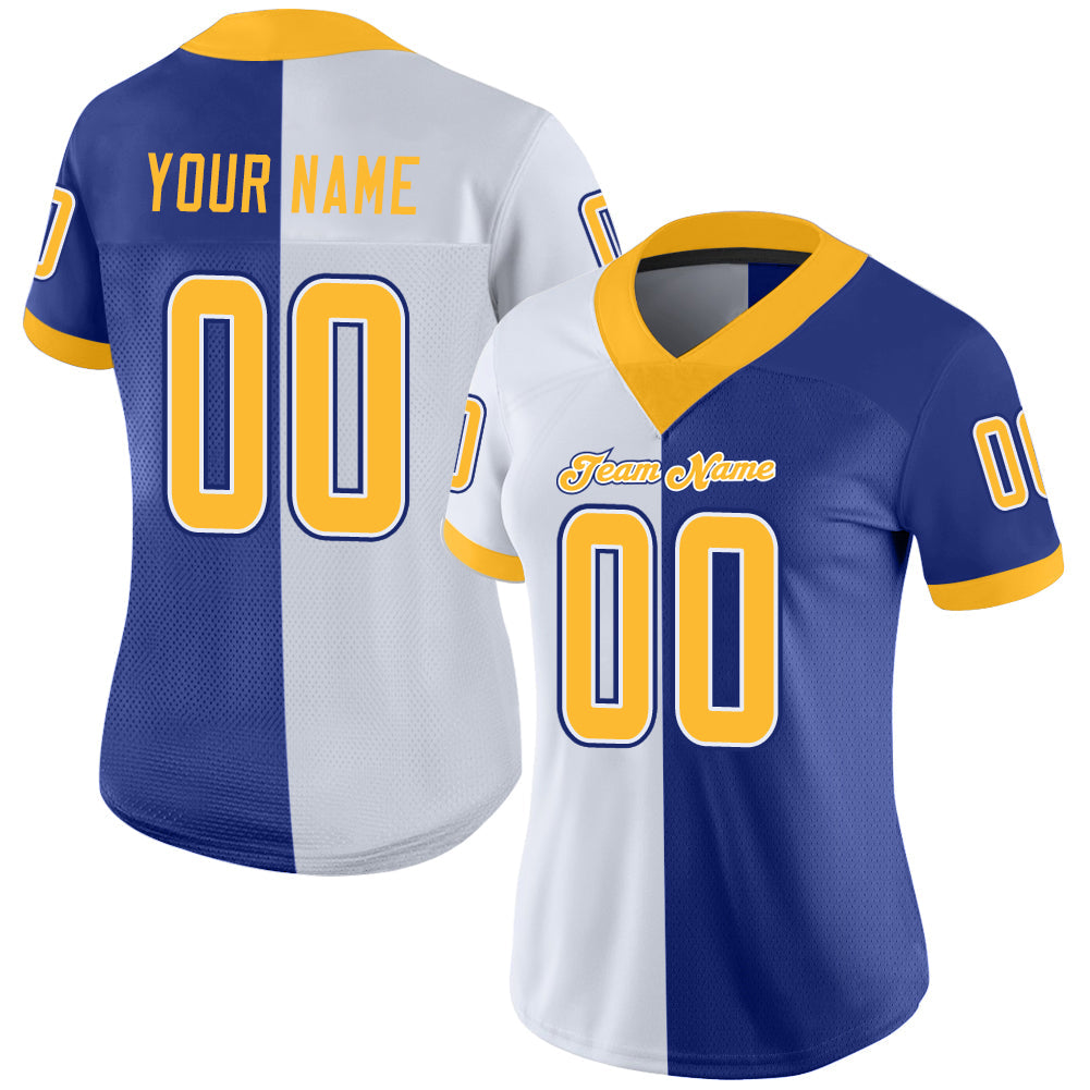 Custom Royal Gold-White Mesh Split Fashion Football Jersey