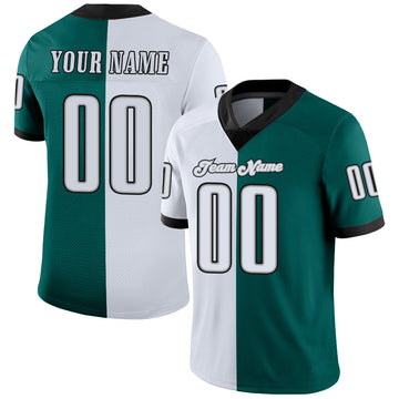 Custom Midnight Green White-Black Mesh Split Fashion Football Jersey