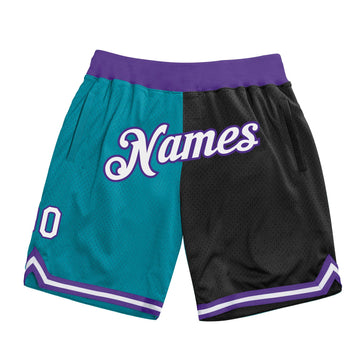 Custom Teal White-Black Authentic Throwback Split Fashion Basketball Shorts