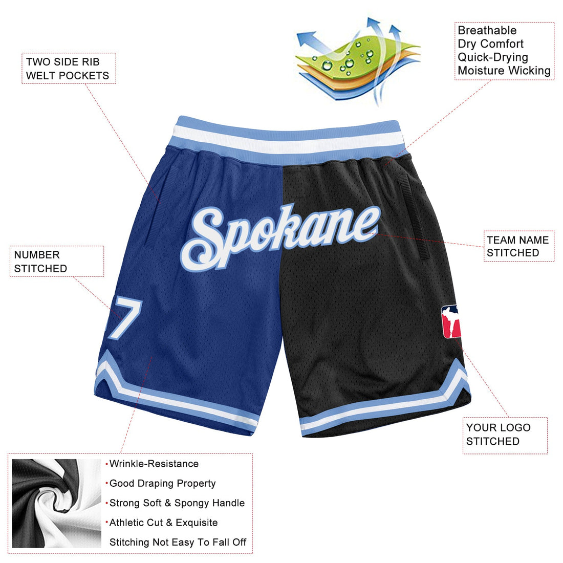 Custom Royal White-Black Authentic Throwback Split Fashion Basketball Shorts