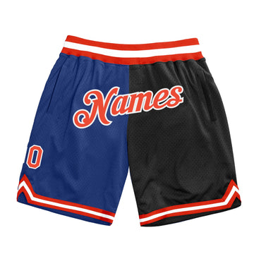 Custom Royal Orange-Black Authentic Throwback Split Fashion Basketball Shorts