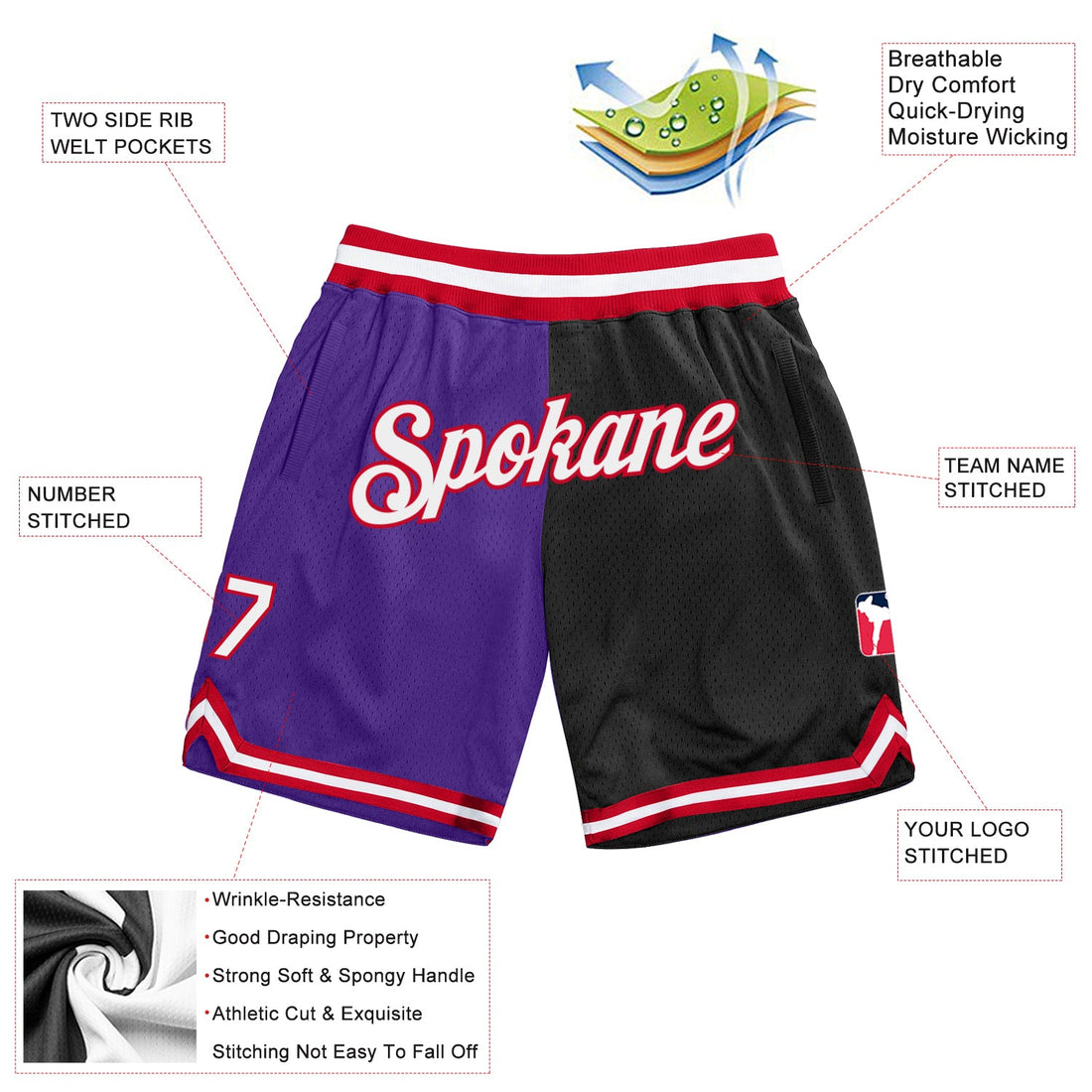 Custom Purple White-Black Authentic Throwback Split Fashion Basketball Shorts