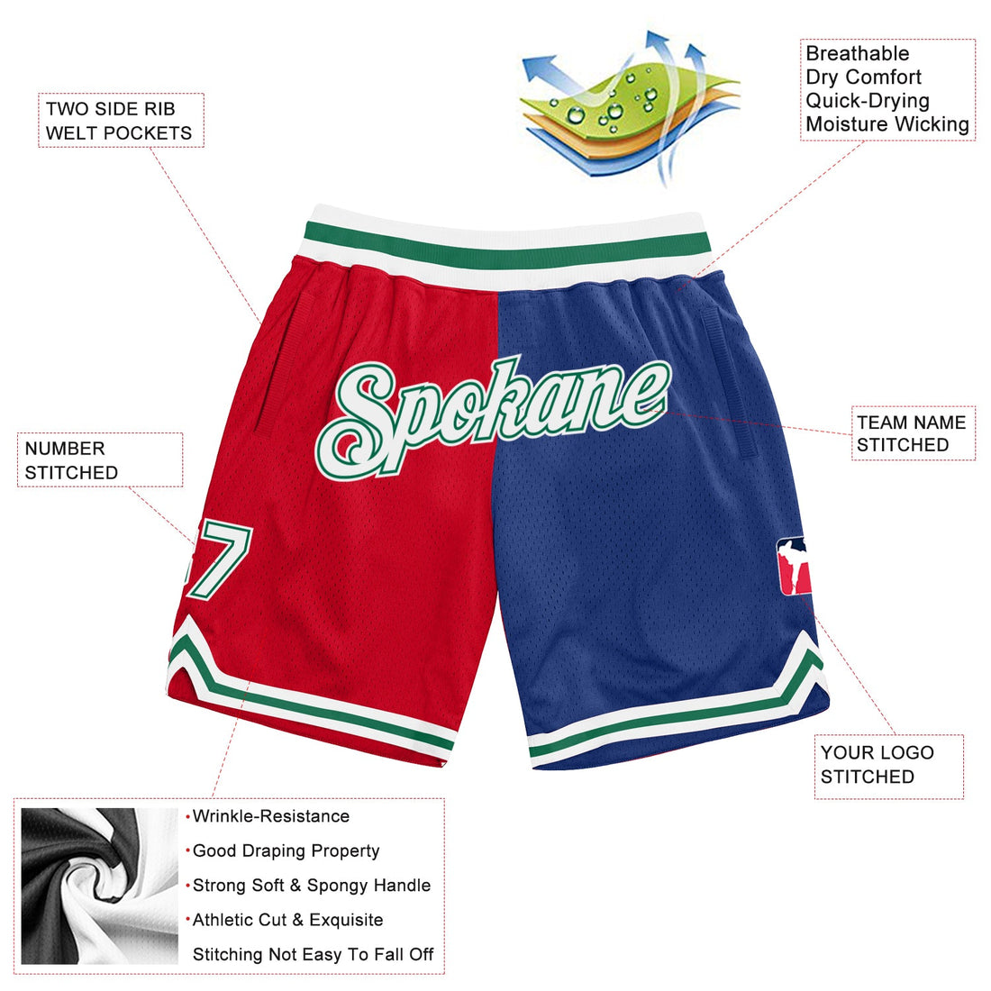 Custom Red White-Royal Authentic Throwback Split Fashion Basketball Shorts