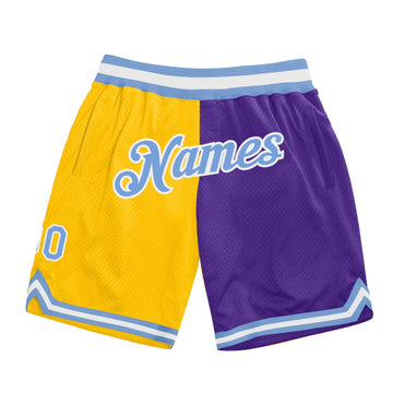 Custom Gold Light Blue-Purple Authentic Throwback Split Fashion Basketball Shorts