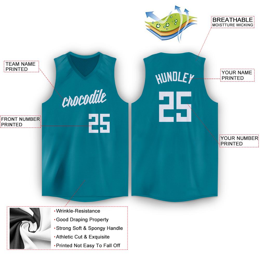 Custom Teal White V-Neck Basketball Jersey