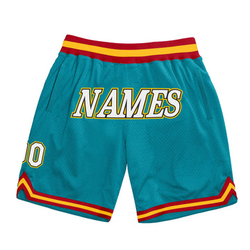 Custom Teal White-Gold Authentic Throwback Basketball Shorts