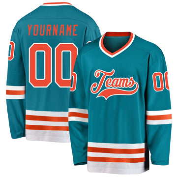 Custom Teal Orange-White Hockey Jersey