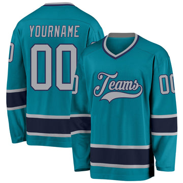 Custom Teal Gray-Navy Hockey Jersey