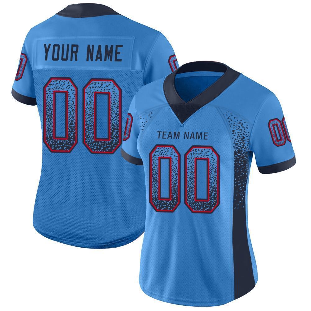 Custom Powder Blue Navy-Red Mesh Drift Fashion Football Jersey