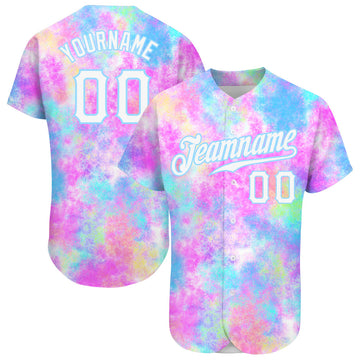 Custom Tie Dye White-Light Blue 3D Watercolor Gradient Authentic Baseball Jersey