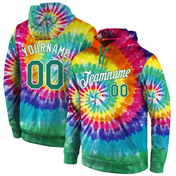 Custom Stitched Tie Dye Kelly Green-White 3D Pattern Design Sports Pullover Sweatshirt Hoodie