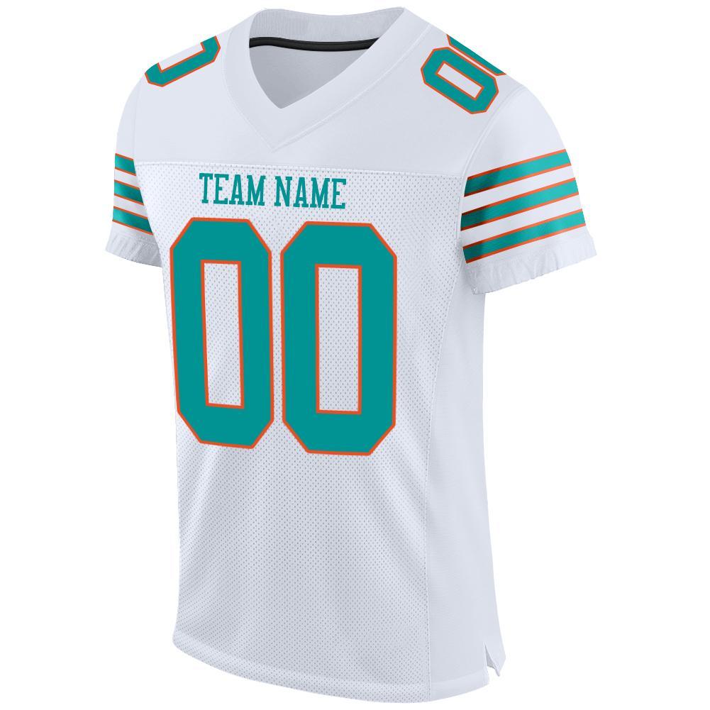 Custom White Aqua-Orange Mesh Authentic Football Jersey